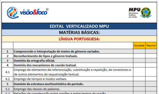 Concurso Mpu Edital Verticalizado Plano De Estudos E Aulas